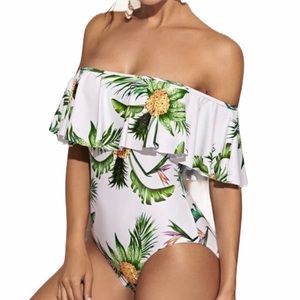 Tropical Off-Shoulder OnePiece Womens Swimsuit